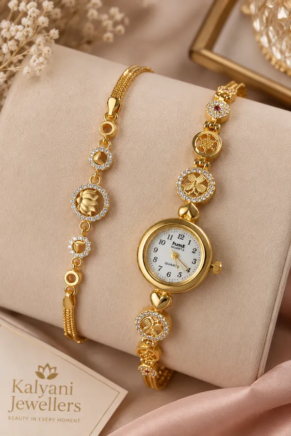 Premium_Gold_Plated_Designer_Watch_&_Bracelet_Combo_Set_with_AD_Stone_Studded_Floral_Design