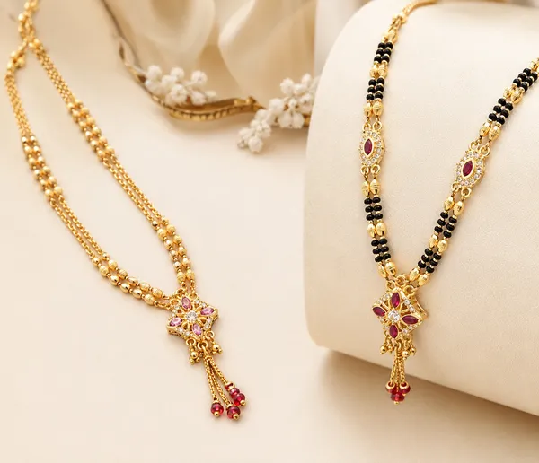 Premium_Gold_Plated_Fancy_Chain_&_Ruby_Stone_Mangalsutra_Combo_-_23_Inches