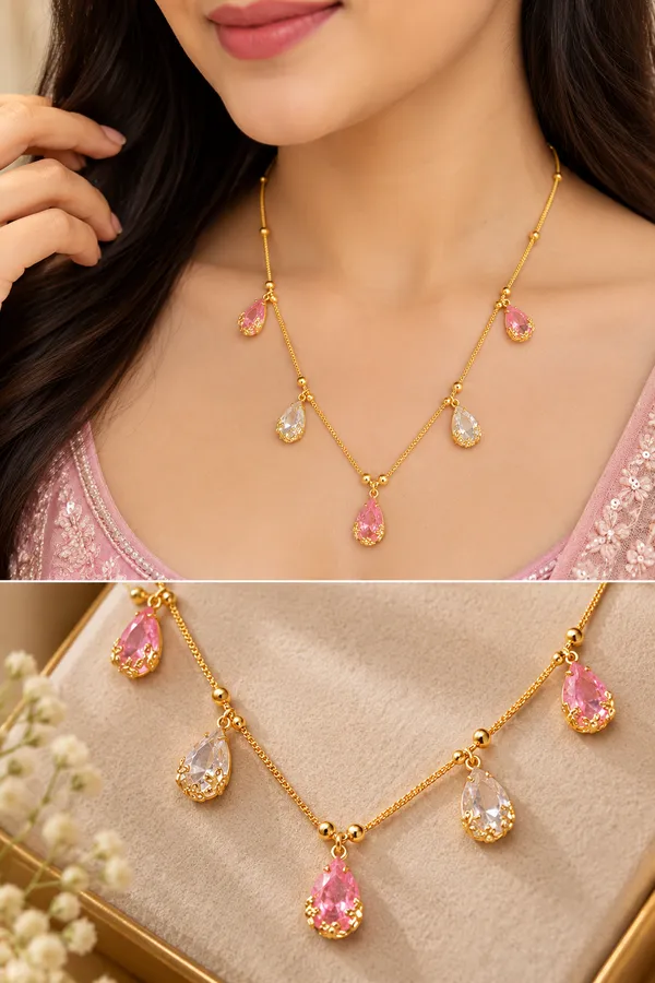 Premium_Gold_Plated_Pink_&_White_Stone_Drop_Fancy_Long_Necklace_for_Women