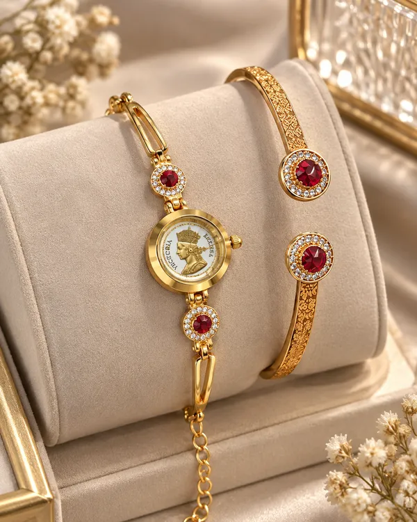 Premium_Gold_Plated_Ruby_Stone_Studded_Designer_Watch_&_Bracelet_Combo_Set_for_Women