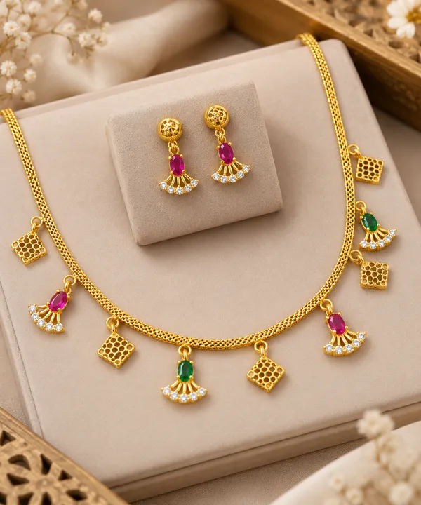 Premium_Gold_Plated_Ruby_&_Green_Stone_Designer_Necklace_Set_with_Matching_Earrings