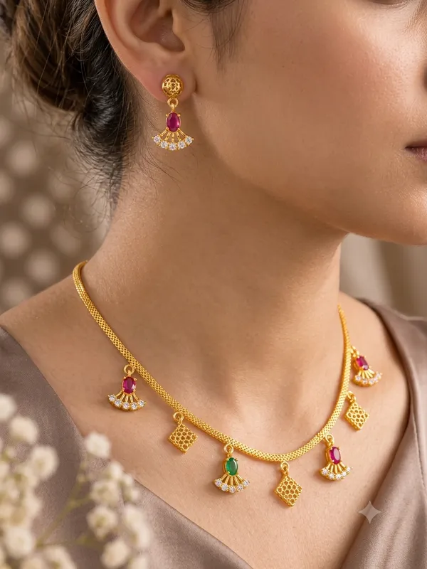 Premium_Gold_Plated_Ruby_&_Green_Stone_Designer_Necklace_Set_with_Matching_Earrings
