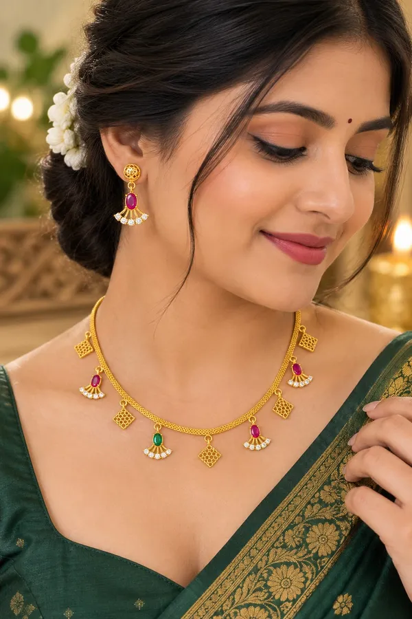 Premium_Gold_Plated_Ruby_&_Green_Stone_Designer_Necklace_Set_with_Matching_Earrings