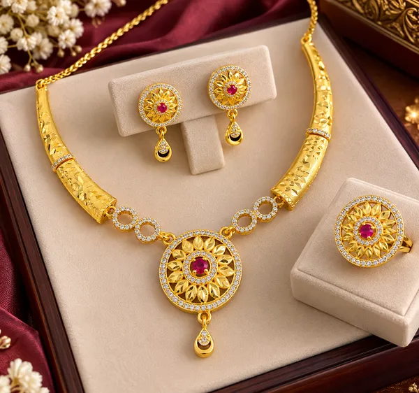 Premium_High_Gold_Plated_AD_Diamond_Studded_Ruby_Stone_Floral_Necklace_Set_with_Earrings_&_Ring