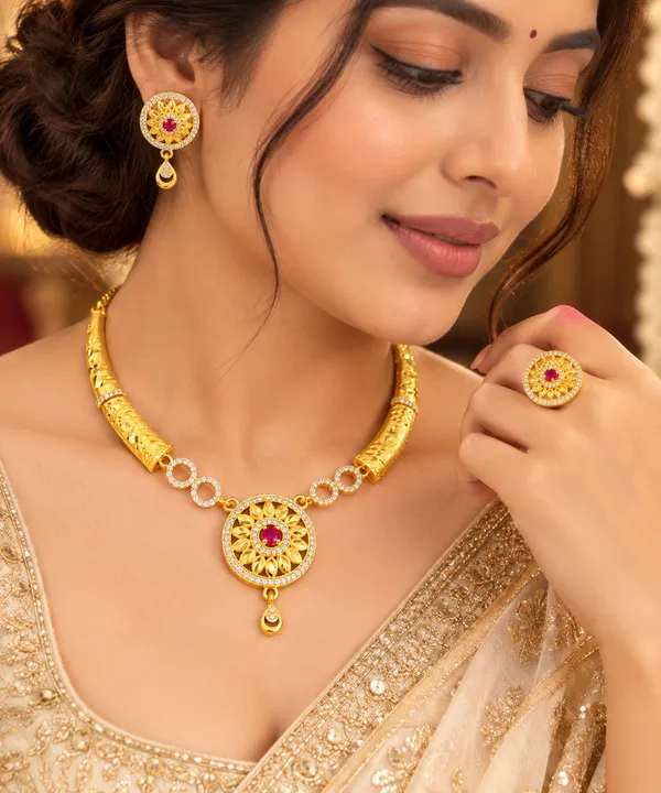 Premium_High_Gold_Plated_AD_Diamond_Studded_Ruby_Stone_Floral_Necklace_Set_with_Earrings_&_Ring