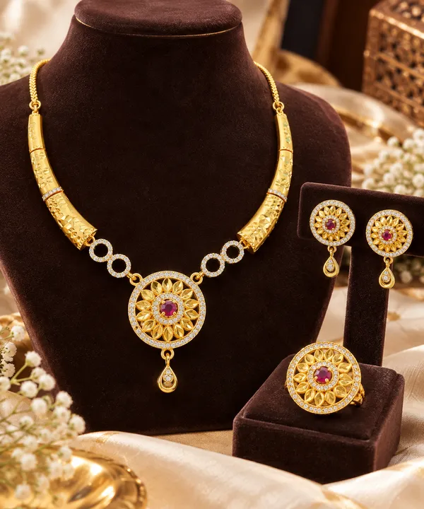 Premium_High_Gold_Plated_AD_Diamond_Studded_Ruby_Stone_Floral_Necklace_Set_with_Earrings_&_Ring