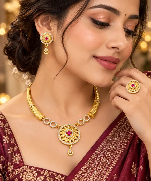Premium_High_Gold_Plated_AD_Diamond_Studded_Ruby_Stone_Floral_Necklace_Set_with_Earrings_&_Ring