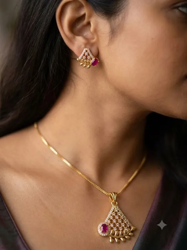 Premium_High_Gold_Plated_AD_Diamond_Studded_Ruby_Stone_Pendant_Necklace_Set_with_Matching_Earrings