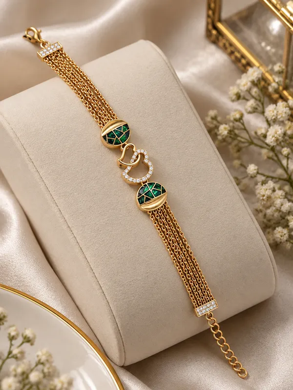 Premium_High_Gold_Plated_Green_Stone_&_AD_Diamond_Studded_Fancy_Chain_Bracelet