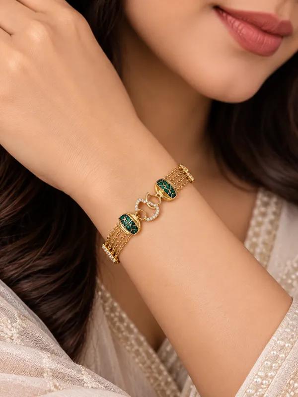Premium_High_Gold_Plated_Green_Stone_&_AD_Diamond_Studded_Fancy_Chain_Bracelet