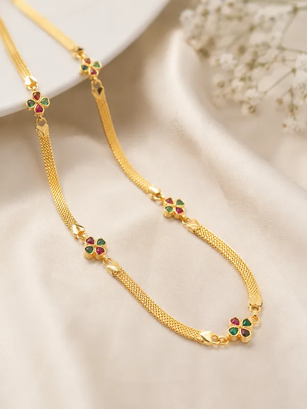 Premium_Micro_Gold_Plated_Multicolor_Ruby_&_Green_Stone_Studded_Floral_Designer_24_inches_chain