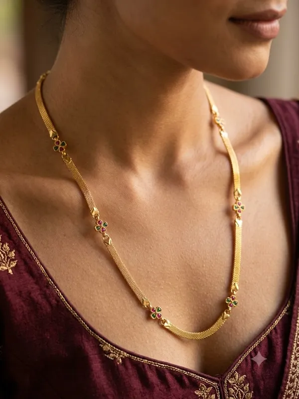 Premium_Micro_Gold_Plated_Multicolor_Ruby_&_Green_Stone_Studded_Floral_Designer_24_inches_chain