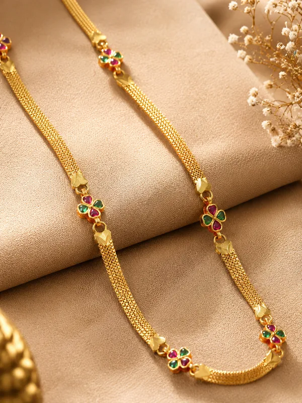 Premium_Micro_Gold_Plated_Multicolor_Ruby_&_Green_Stone_Studded_Floral_Designer_24_inches_chain