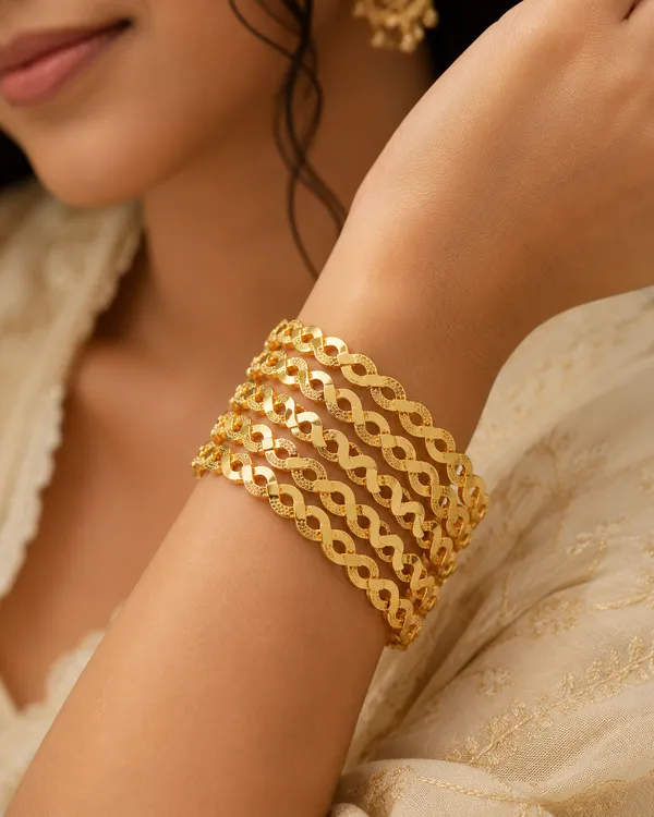 High_Gold_Plated_Daily_Wear_Fancy_Leaf_Design_4_Pcs_Bangle