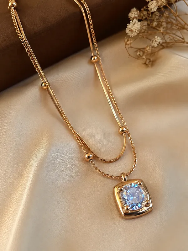 Rose_Gold_Plated_Double_Layer_Beaded_Chain_with_Elegant_Blue_Stone_Pendant_for_Women