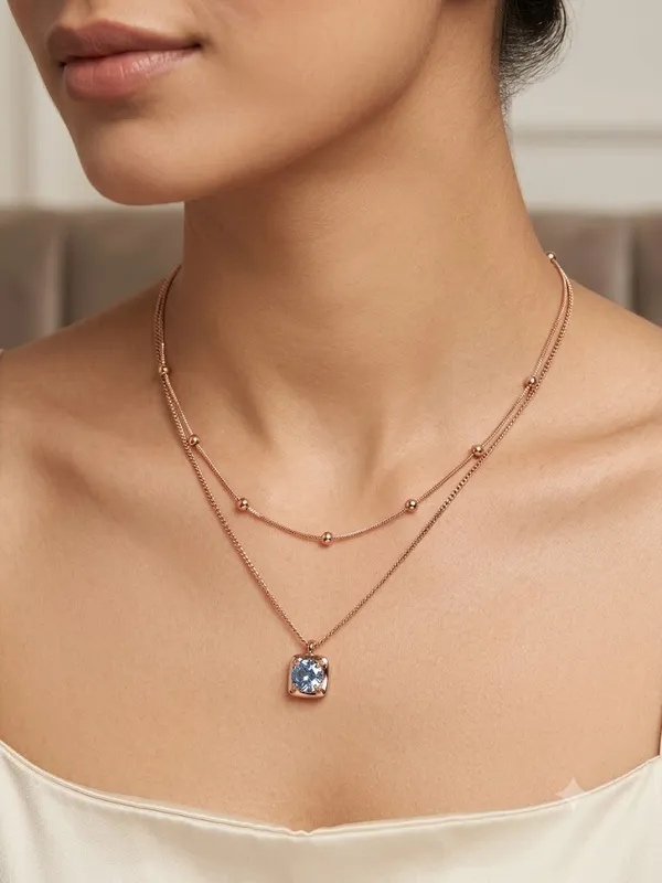 Rose_Gold_Plated_Double_Layer_Beaded_Chain_with_Elegant_Blue_Stone_Pendant_for_Women