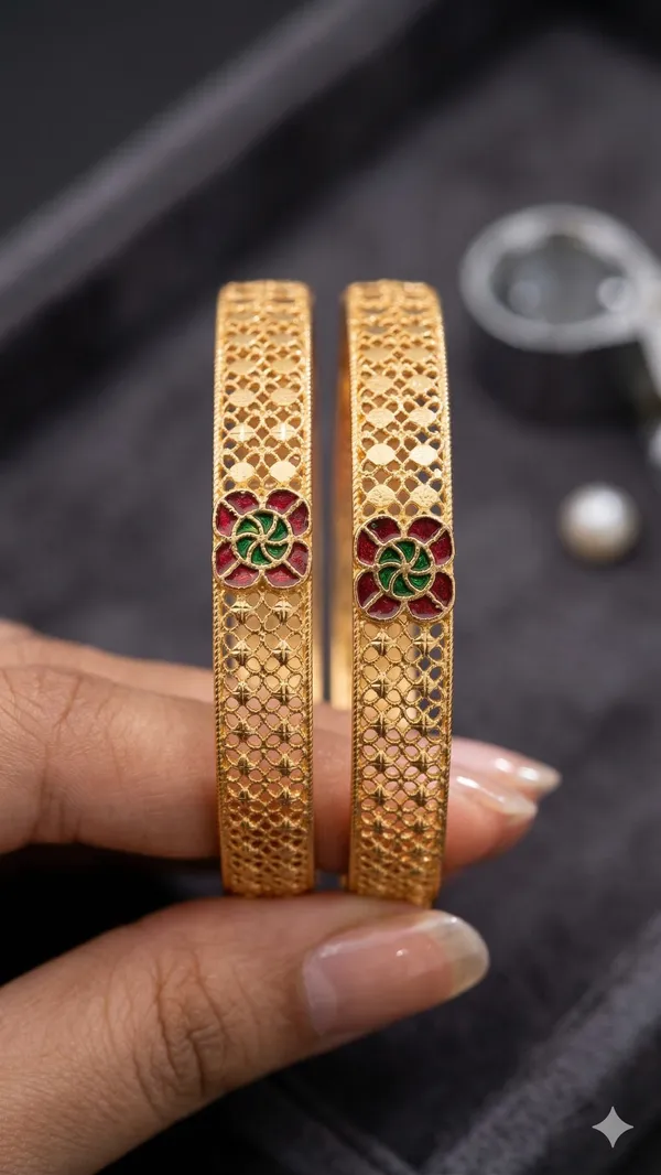Royal_Floral_Enamel_Micro_Gold_Plated_Fancy_2_Pcs_Bangles