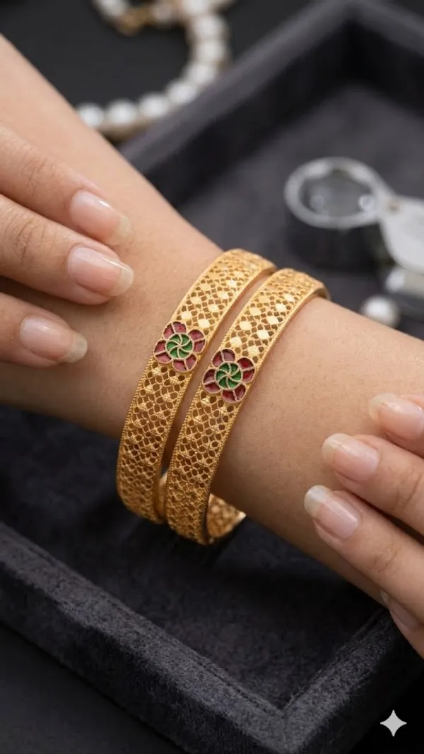 Royal_Floral_Enamel_Micro_Gold_Plated_Fancy_2_Pcs_Bangles