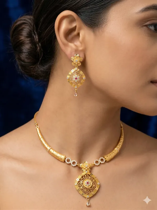 Royal_Floral_Filigree_Micro_Gold_Plated_AD_Stone_Studded_Pendant_Set_with_Earrings