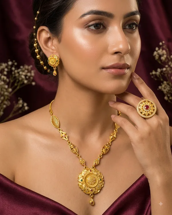 Royal_Floral_Gold-Tone_Necklace_Set_with_Earrings_&_Ring