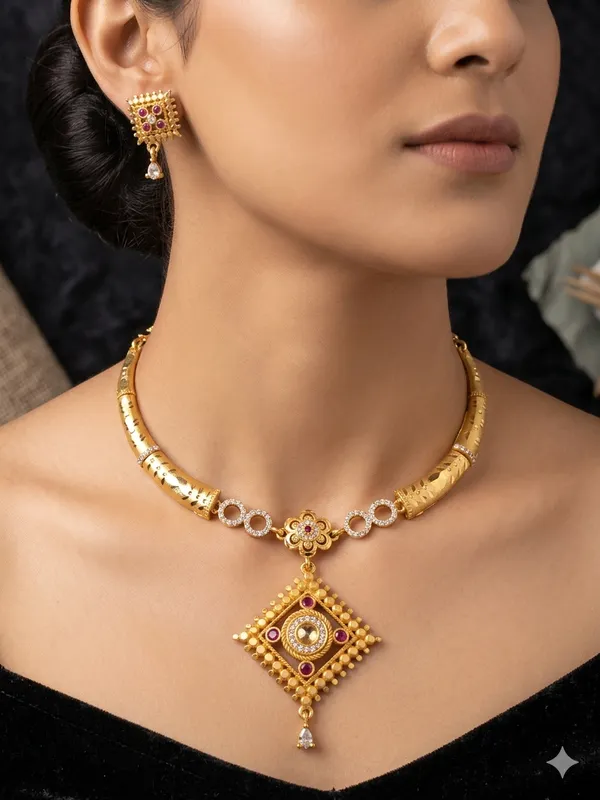 Royal_Gold_Plated_Traditional_Pendant_Necklace_Set_with_Designer_Earrings