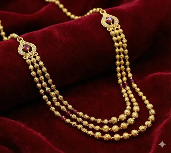 Royal_Ruby_Triple_Layer_Gold_Bead_Necklace_-_22_Inches