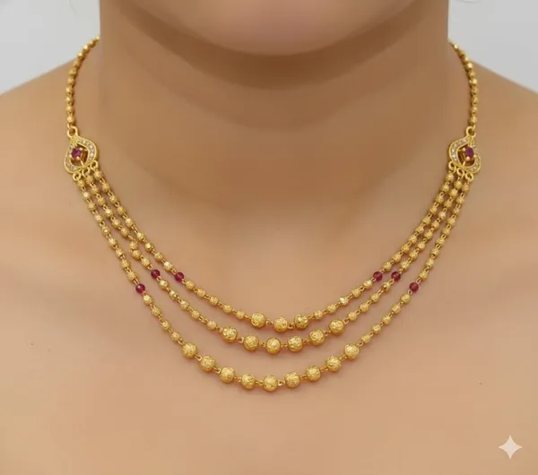 Royal_Ruby_Triple_Layer_Gold_Bead_Necklace_-_22_Inches
