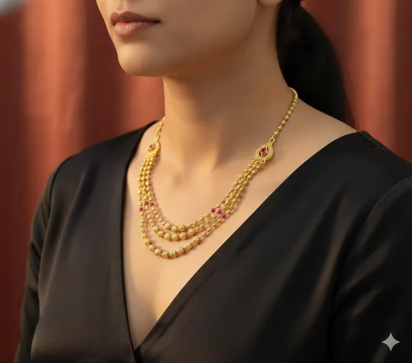 Royal_Ruby_Triple_Layer_Gold_Bead_Necklace_-_22_Inches