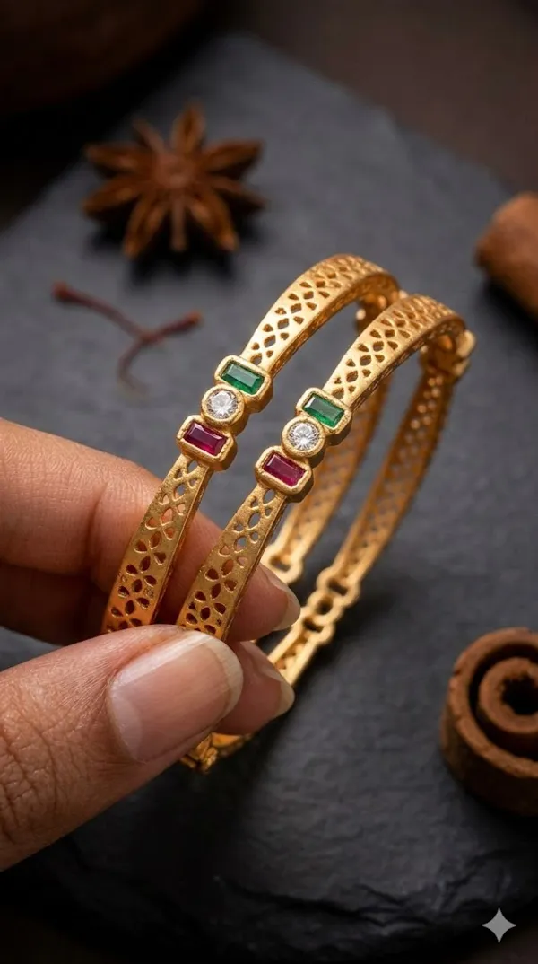 Royal_Trinity_Micro_Gold_Plated_Ruby_&_Emerald_Stone_Designer_Bangles_(Set_Of_2)