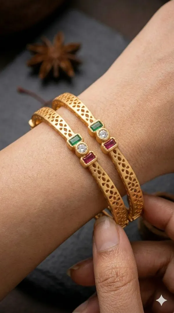 Royal_Trinity_Micro_Gold_Plated_Ruby_&_Emerald_Stone_Designer_Bangles_(Set_Of_2)