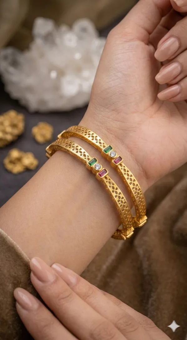 Royal_Trinity_Micro_Gold_Plated_Ruby_&_Emerald_Stone_Designer_Bangles_(Set_Of_2)