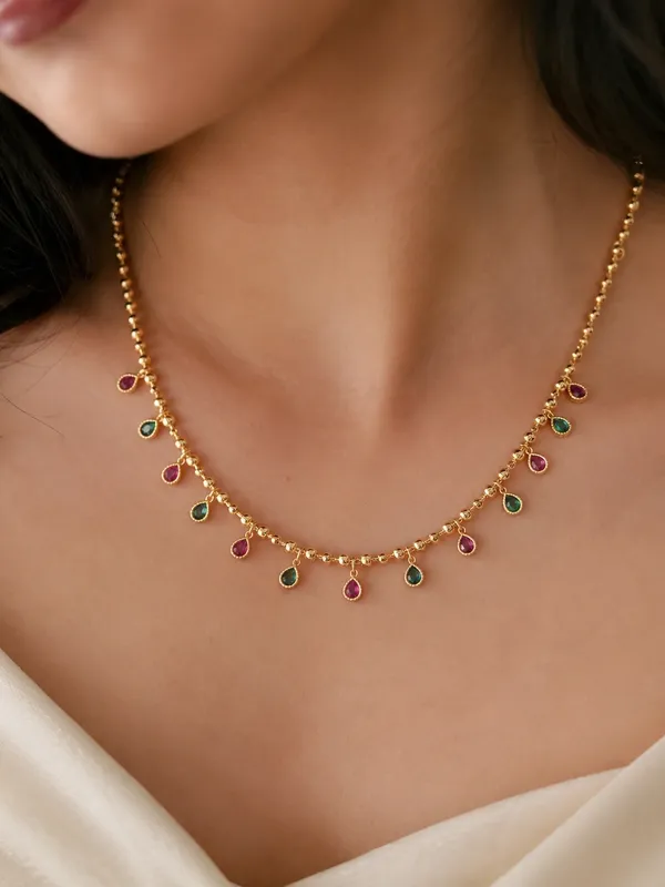 Ruby_&_Emerald_Drop_Gold-Plated_Delicate_23_inches_chain