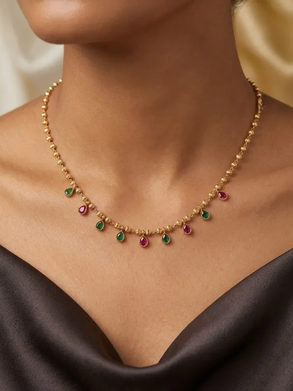 Ruby_&_Emerald_Drop_Gold-Plated_Delicate_23_inches_chain