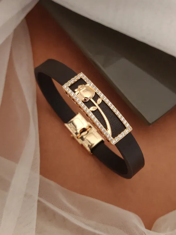 Kalyani Jewellers shreenathji jewellery Stylish Brown Strap Rose Design  AD Diamond Leather Belt Bracelet Price in India Buy Kalyani Jewellers 