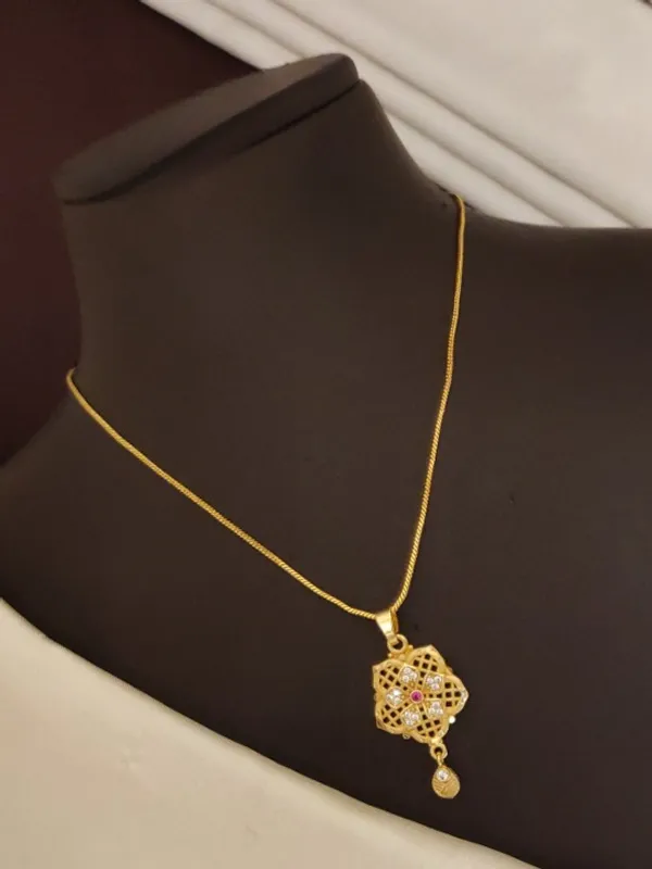 Elegant_Gold_Plated_AD_&_Ruby_Floral_Drop_Pendant_Set