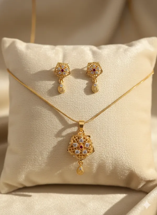 High_Gold_Plated_And_Diamond_Studded_Fancy_Forming_short_Pendant_Set_with_Earrings