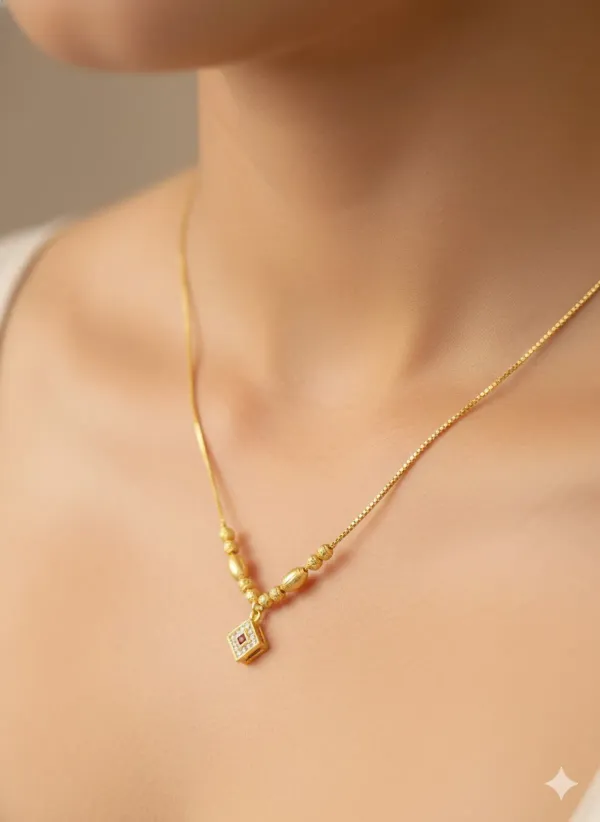 Elegant_Gold_Beaded_Necklace_with_Ruby-Inspired_18_inches_Pendant