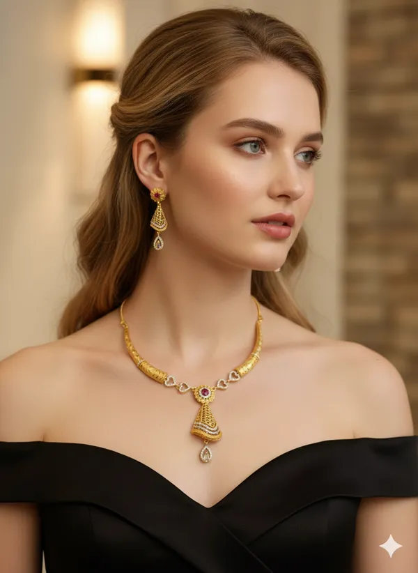 Traditional_Micro_Gold_Plated_And_Diamond_Necklace_Set_with_Matching_Earrings