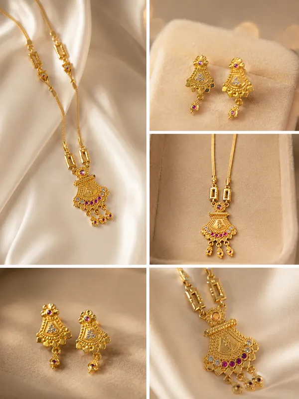 Traditional_Temple_Design_Gold_Plated_Pendant_Set_with_Matching_Earrings