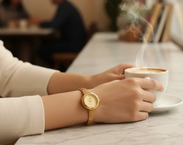 Gold_Plated_White_Dial_Adjustable_Bracelet_Watch_For_Women