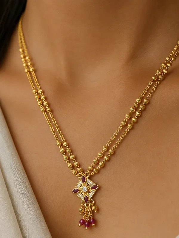 A_Stunning_High_Gold_Plated_And_Diamond_Ruby_Stone_Fancy_18_inches_Square_Chain
