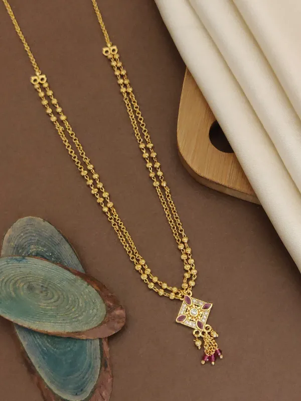 A_Stunning_High_Gold_Plated_And_Diamond_Ruby_Stone_Fancy_18_inches_Square_Chain