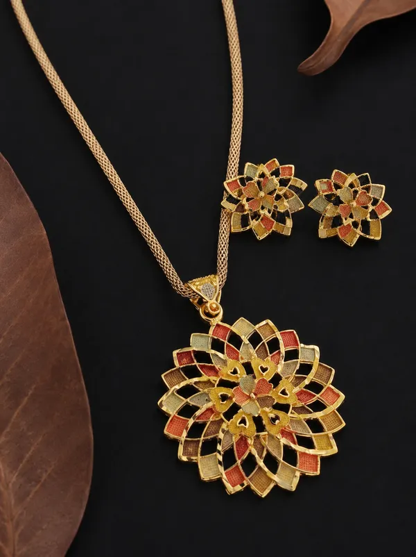 Multicoloured_Designer_High_Gold_Plated_Pendant_Chain_with_Beautiful_Earrings