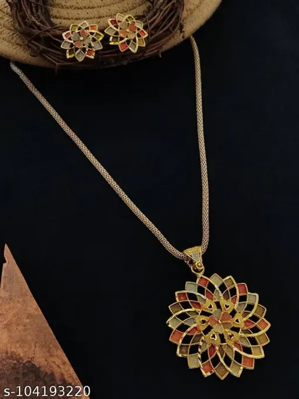Multicoloured_Designer_High_Gold_Plated_Pendant_Chain_with_Beautiful_Earrings