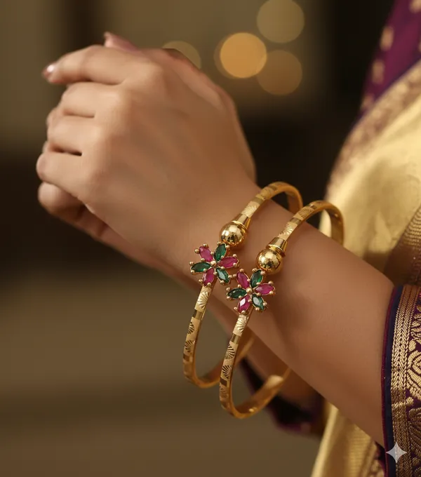 Micro_Gold_Plated_And_Diamond_Studded_Kempu_Work_Flower_Adjustable_Kadli_Set