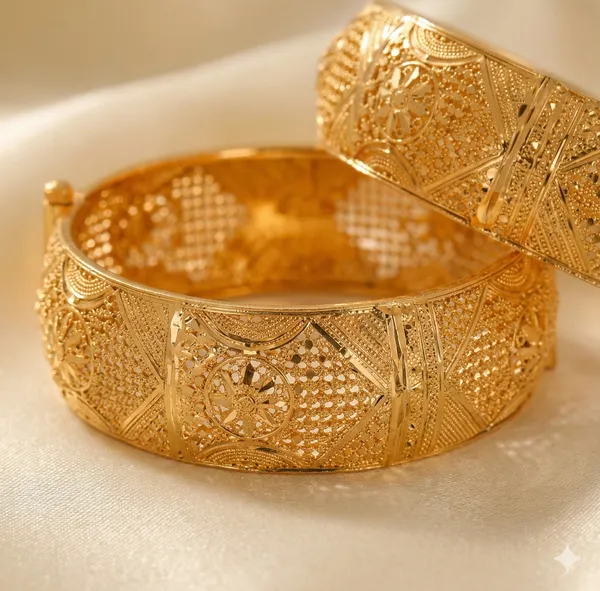 High_Gold_Plated_Flower_Designer_Traditional_Wear_Openable_Bangle_Set(2_Pcs)