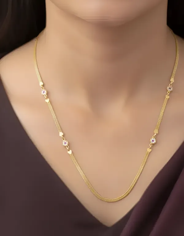 Micro_Gold_Plated_And_Diamond_Studded_Round_Flower_Chain_-_28_Inches
