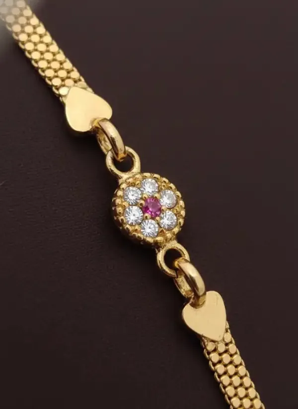 Micro_Gold_Plated_And_Diamond_Studded_Round_Flower_Chain_-_28_Inches