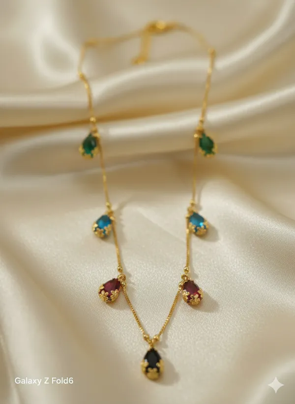 Elegant_Multicolor_Teardrop_Stone_Gold-Plated_Chain