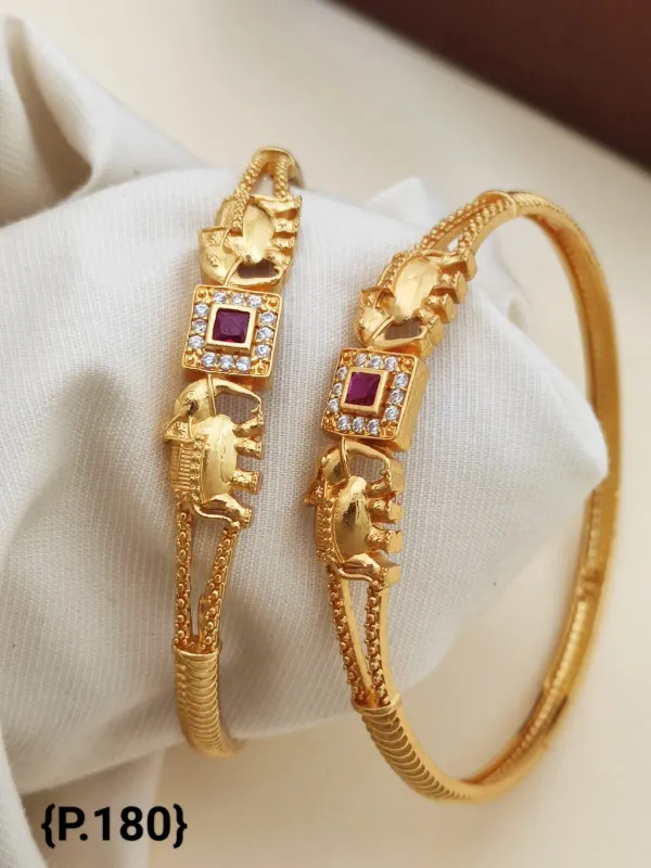 Square_Pink_Ruby_&_And_Diamond_Studded_Micro_Gold_Plated_Elephant_Designer_Bangle_Set_Of_2_Pcs